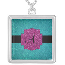 Monogram turquoise glitter necklace