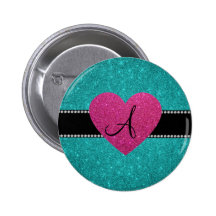 Monogram turquoise glitter pink heart