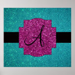 Monogram turquoise glitter poster