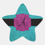 Monogram turquoise glitter sticker