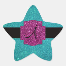 Monogram turquoise glitter sticker