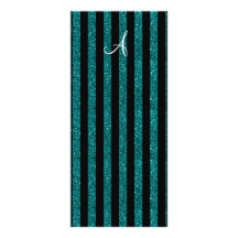 Monogram turquoise glitter stripes customized rack card
