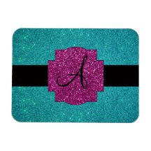 Monogram turquoise glitter vinyl magnets