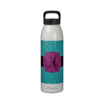 Monogram turquoise glitter water bottle