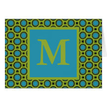 monogram Turquoise Green Circles Greeting Card