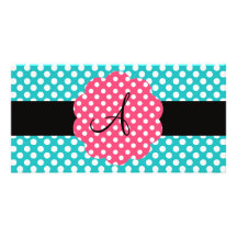 Monogram turquoise polka dots personalized photo card