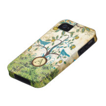 Monogram Vintage Bird Cute Swirly Tree iPhone Case-Mate iPhone 4 Covers