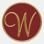 Monogram W in 3D gold Round Stickers