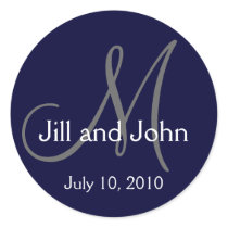 Monogram Wedding Bride Groom Date Navy Sticker