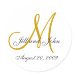 Monogram Wedding Initial Bride Groom Gold Seal Round Stickers