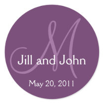 Monogram Wedding Save the Date Purple Sticker