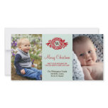Monogram wreath red mint merry Christmas greeting Photo Card Template