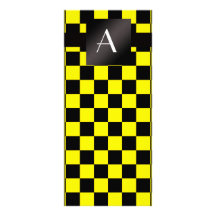 Monogram yellow and black checkers personalized rack card