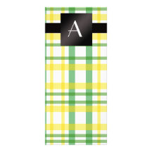 Monogram yellow and green plaid rack card template