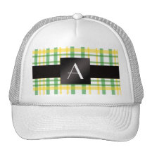Monogram yellow and green plaid trucker hat