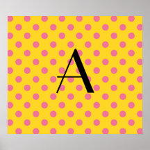 Monogram yellow and pink polka dots poster