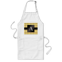 Monogram yellow black plaid apron