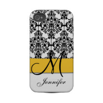 Monogram Yellow Black White Floral Damask Iphone 4 Tough Cases