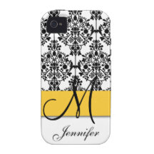 Monogram Yellow Black White Floral Damask Case-Mate iPhone 4 Cover