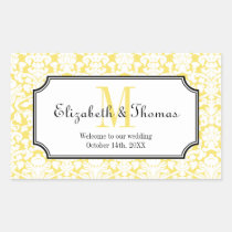 Monogram yellow damask frame out of town gift bag stickers