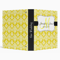 Monogram Yellow Damask Wedding Planner Binders binders