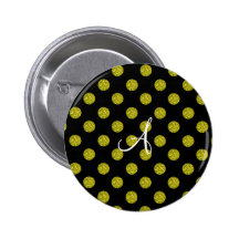 Monogram yellow glitter polka dots pinback buttons
