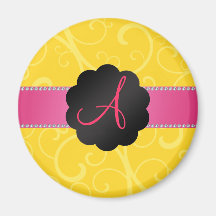 Monogram Yellow swirls Refrigerator Magnet
