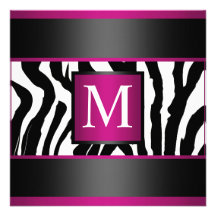 Monogram Zebra Birthday party Custom Invitations