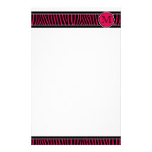 Monogram Zebra Pattern Black Hot Pink Stationery