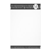 Monogram Zebra Pattern Black White Stationery