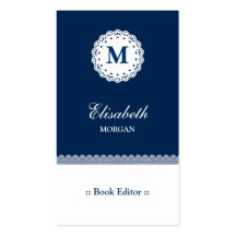 Monogramme blanc bleu de dentelle de rédacteur de  modèles de cartes de visite