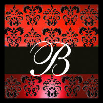 MONOGRAMME CHIC NOIR ROUGE LUMINEUX de DAMASSÉ, bl invitations