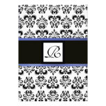 MONOGRAMME de DAMASSÉ, blanc noir, bleu Faire-parts