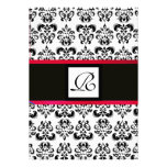 MONOGRAMME de DAMASSÉ, blanc noir, Bourgogne rouge Invitation Personnalisable