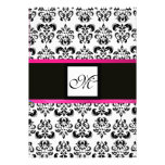 MONOGRAMME de DAMASSÉ, blanc noir, violette fuchsi Bristols Personnalisés