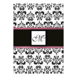 MONOGRAMME de DAMASSÉ, blanc noir, violette pourpr Invitations Personnalisées