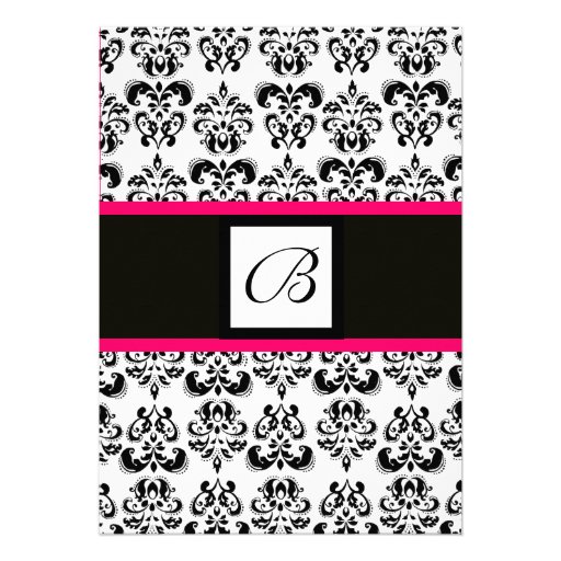MONOGRAMME de DAMASSÉ, fuchsia noir et blanc et ro Invitation