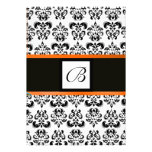 MONOGRAMME de DAMASSÉ, noir et blanc, jaune-orange Invitations
