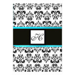 MONOGRAMME de DAMASSÉ, turquase noir et blanc et b Invitations