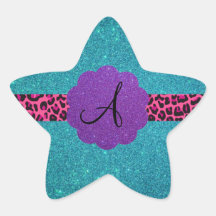 Monogramme de scintillement de turquoise stickers en étoile
