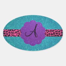 Monogramme de scintillement de turquoise autocollants ovales