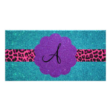Monogramme de scintillement de turquoise cartes de vœux avec photo
