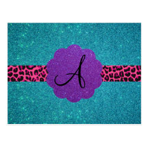 Monogramme de scintillement de turquoise cartes postales