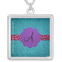 Monogramme de scintillement de turquoise pendentif