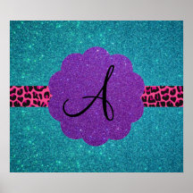 Monogramme de scintillement de turquoise posters