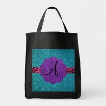 Monogramme de scintillement de turquoise sac