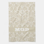 Monogramme floral fleuri de beige de motif de nouv serviette pour les mains