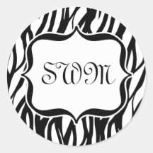 Monogramme noir/blanc génial de zèbre adhésif rond