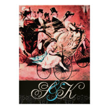 MONOGRAMME NOIR DE DAMASSÉ DE MARIAGE DE BICYCLETT INVITATIONS PERSONNALISÉES