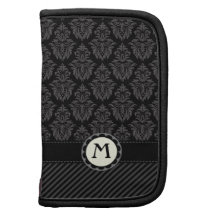 Monogramme noir et gris élégant de damassé et de r agenda